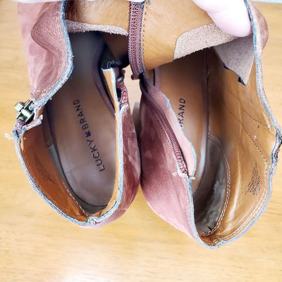 Lucky Brand Lamija Bootie Russet Suede Chunky Open Toe Shoe Casual Spring SZ 10 - Picture 7 of 12